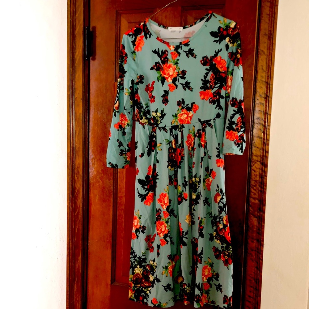 Mint green floral print dress